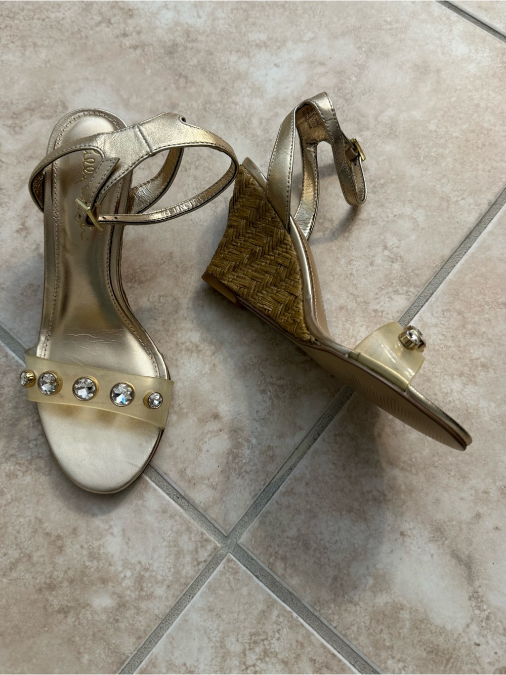 Lilly Pulitzer Size 6 Gold Jeweled Wedge Sandals